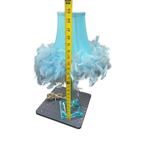 VTG Style Green Feather Boudoir Boho retro 70's Pedestal lamp SKU 9551 - Picture 10 of 11